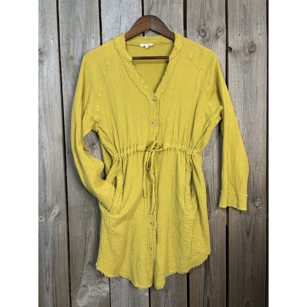 La Miel ✨ Mustard Gauze Mini‎ Dress ✨ 100% Cotton ✨ Small ✨ Button Front